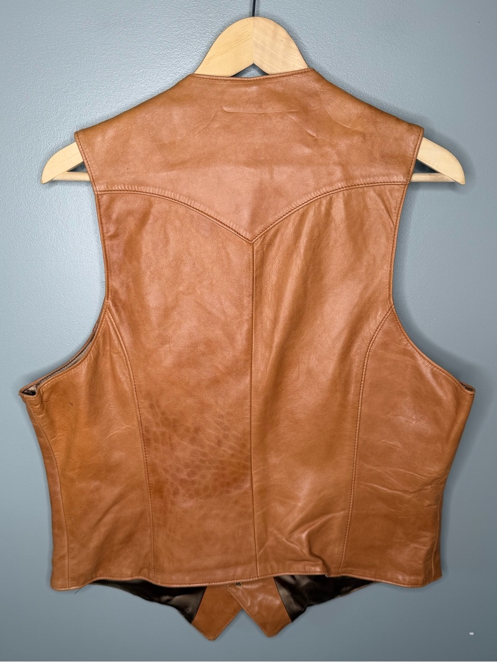 STETSON Vintage 80s Cognac Leather Western Vest - Picture 3 of 14
